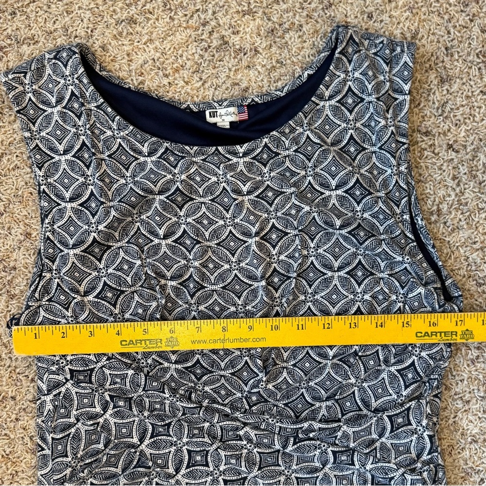 Kut From The Kloth Moller Knit Ruched Faux Wrap Dress 14 Blue & White Sleeveless - Picture 9 of 11